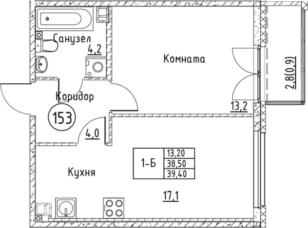 . Вариант № 2393234, 0, площадь - 38.5 квм, цена 8788974 рублей