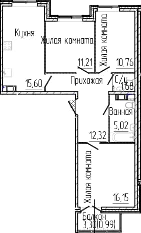 . Вариант № 1806169, 0, площадь - 74.08 квм, цена 15089070 рублей