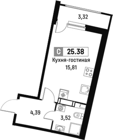 . Вариант № 1813524, 0, площадь - 23.72 квм, цена 5507637 рублей