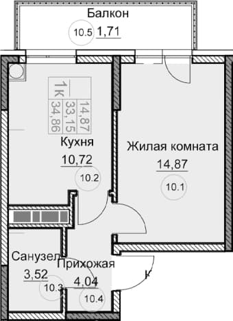 . Вариант № 2123054, 0, площадь - 33.47 квм, цена 6388200 рублей