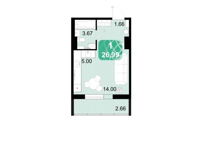 . Вариант № 2222353, 0, площадь - 26.99 квм, цена 5398000 рублей