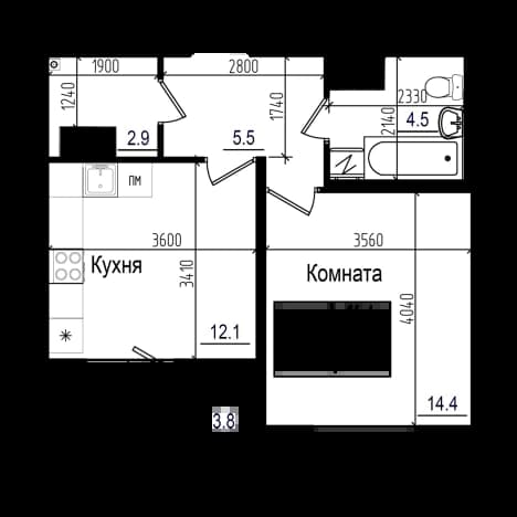 . Вариант № 510193, 0, площадь - 39.4 квм, цена 11775288 рублей