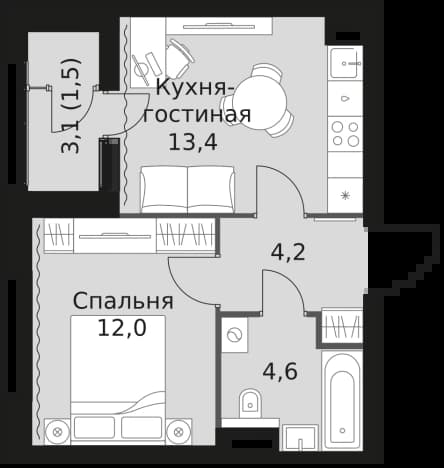 . Вариант № 2256614, 0, площадь - 35.7 квм, цена 22901550 рублей