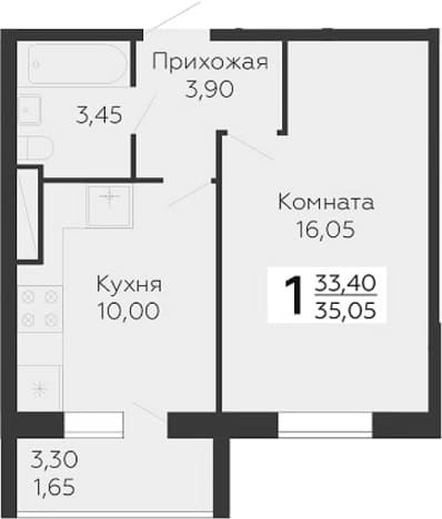 . Вариант № 1833288, 0, площадь - 33.4 квм, цена 5268015 рублей