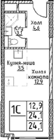 . Вариант № 941909, 0, площадь - 24.1 квм, цена 12809150 рублей