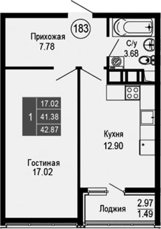 . Вариант № 2112319, 0, площадь - 41.38 квм, цена 10288800 рублей