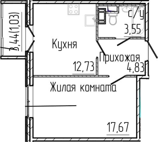 . Вариант № 1868608, 0, площадь - 38.78 квм, цена 8399910 рублей