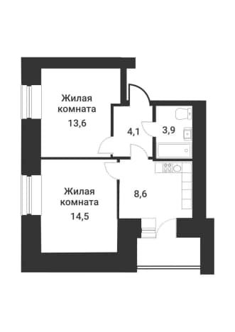 . Вариант № 1821397, 0, площадь - 46.7 квм, цена 8639500 рублей