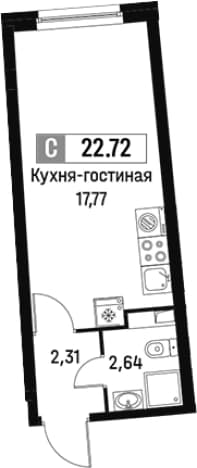 . Вариант № 1813699, 0, площадь - 22.72 квм, цена 5625652 рублей