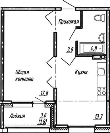 . Вариант № 1861739, 0, площадь - 39.7 квм, цена 6847500 рублей