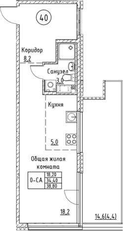 . Вариант № 1831023, 0, площадь - 34.4 квм, цена 8879534 рублей