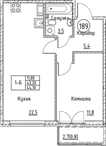 . Вариант № 2330631, 0, площадь - 43.2 квм, цена 10175458 рублей