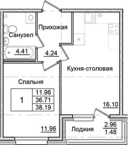 . Вариант № 1910157, 0, площадь - 36.71 квм, цена 6846218 рублей