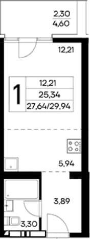 . Вариант № 2155076, 0, площадь - 27.64 квм, цена 10179600 рублей