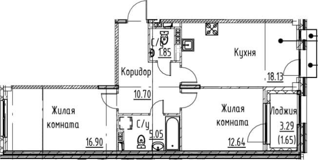 . Вариант № 1831226, 0, площадь - 65.27 квм, цена 18593129 рублей
