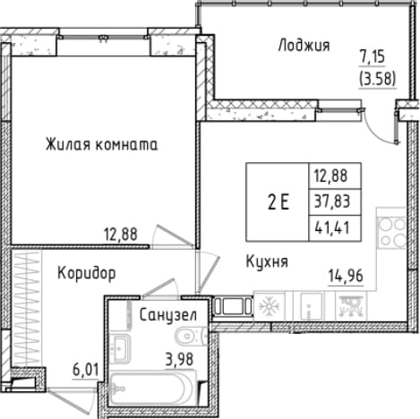 . Вариант № 1814525, 0, площадь - 37.83 квм, цена 9022410 рублей