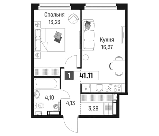 . Вариант № 1835403, 0, площадь - 41.11 квм, цена 8471014 рублей