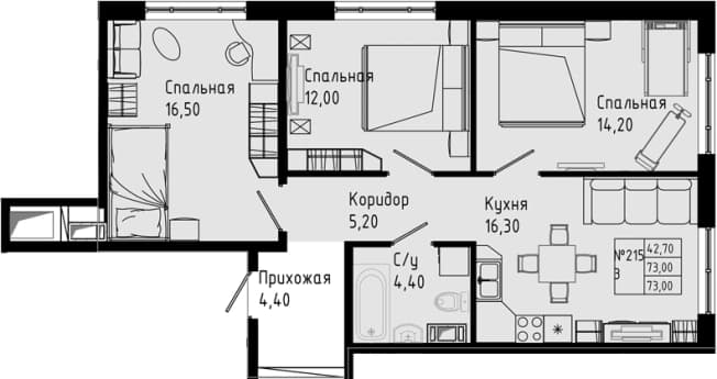 . Вариант № 1891696, 0, площадь - 73 квм, цена 9957050 рублей