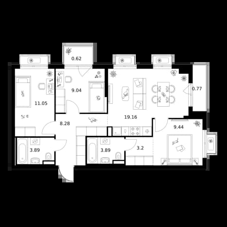. Вариант № 2283154, 0, площадь - 69.34 квм, цена 15830322 рублей