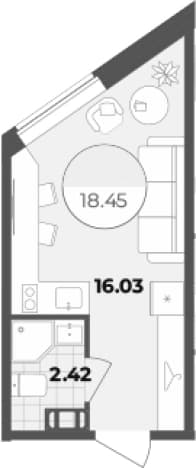 . Вариант № 1834090, 0, площадь - 18.45 квм, цена 8815373 рублей