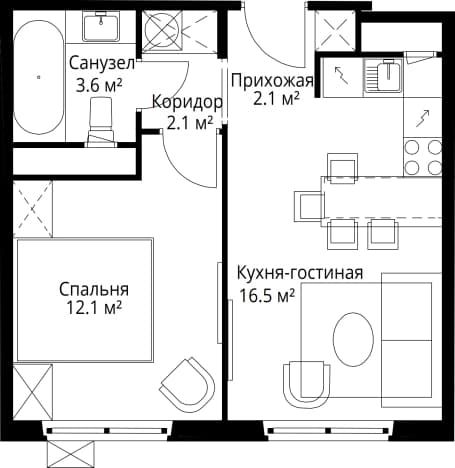 . Вариант № 2289152, 0, площадь - 36.4 квм, цена 9852461 рублей