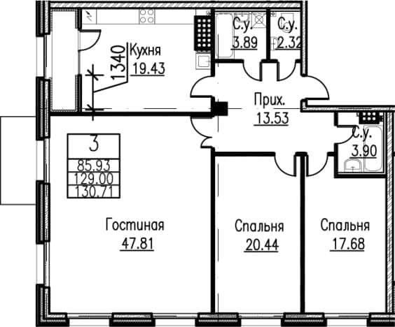 . Вариант № 1004473, 0, площадь - 128.09 квм, цена 85616080 рублей