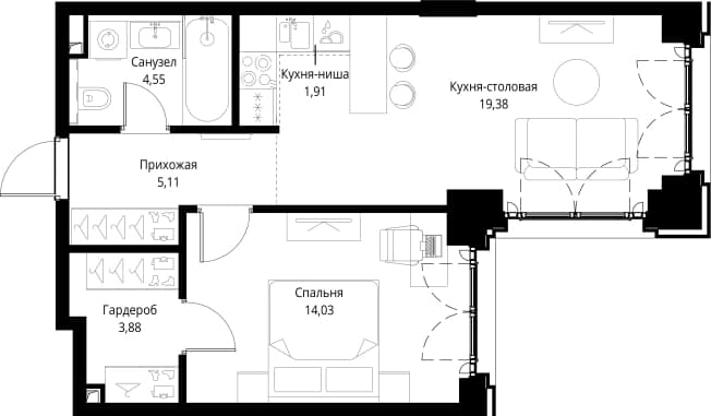. Вариант № 2173014, 0, площадь - 48.86 квм, цена 31403304 рублей