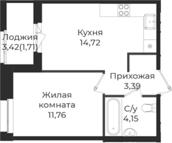 . Вариант № 1839036, 0, площадь - 34.02 квм, цена 5691789 рублей