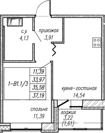. Вариант № 1872633, 0, площадь - 33.97 квм, цена 6516762 рублей