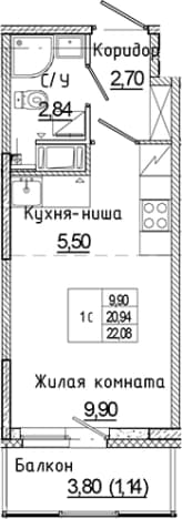 . Вариант № 2129936, 0, площадь - 20.94 квм, цена 4146190 рублей