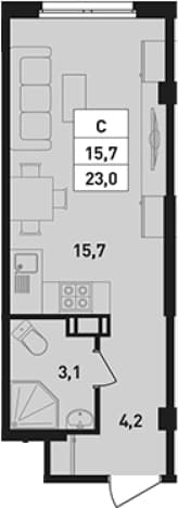 . Вариант № 2214341, 0, площадь - 23 квм, цена 3285000 рублей