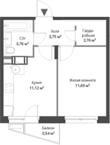 . Вариант № 1806643, 0, площадь - 33.08 квм, цена 7232727 рублей