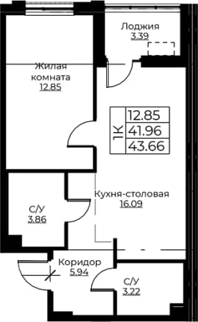 . Вариант № 1871057, 0, площадь - 41.96 квм, цена 8587097 рублей
