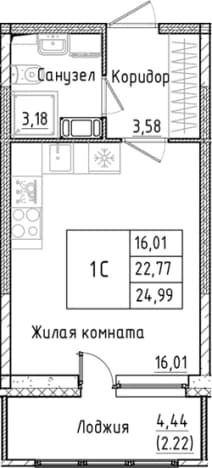 . Вариант № 2340944, 0, площадь - 22.77 квм, цена 5757596 рублей