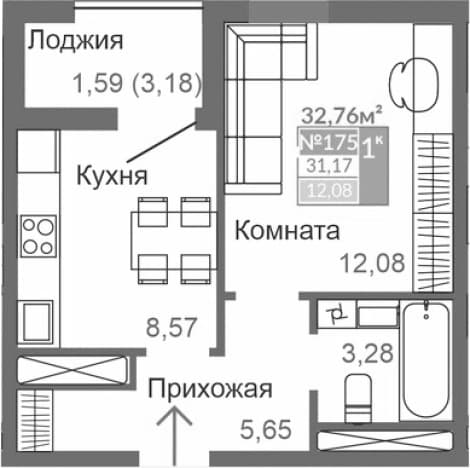 . Вариант № 2214114, 0, площадь - 29.58 квм, цена 6786666 рублей