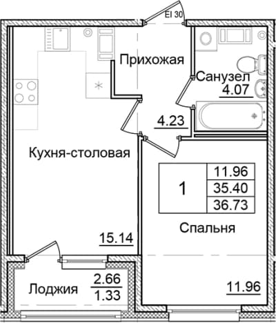 . Вариант № 2007957, 0, площадь - 35.4 квм, цена 6584488 рублей