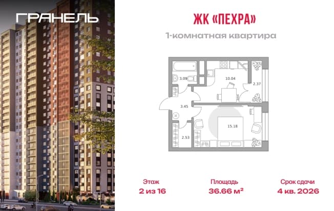 . Вариант № 2202178, 0, площадь - 36.66 квм, цена 7508674 рублей