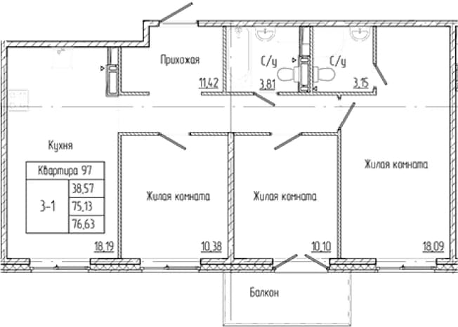 . Вариант № 2300382, 0, площадь - 75.14 квм, цена 13234001 рублей