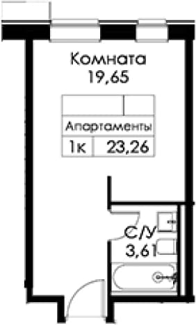 . Вариант № 1818344, 0, площадь - 23.26 квм, цена 7747440 рублей