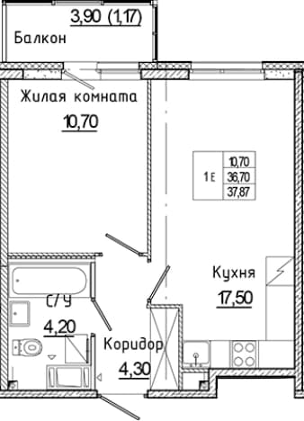 . Вариант № 2273807, 0, площадь - 36.7 квм, цена 6869164 рублей
