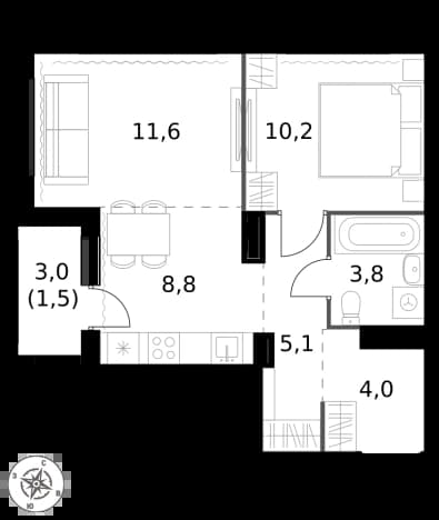 . Вариант № 2341326, 0, площадь - 45 квм, цена 21636000 рублей