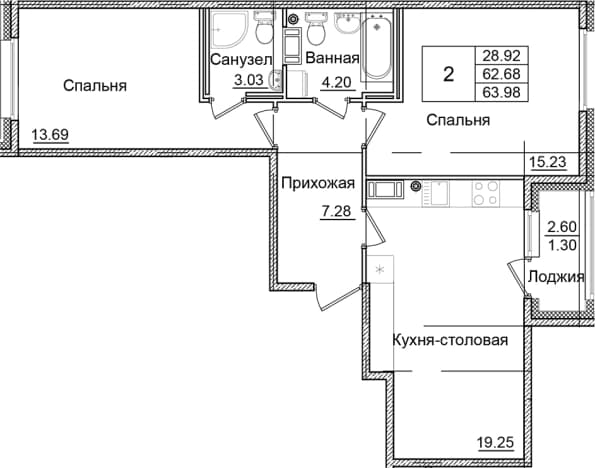 . Вариант № 1826559, 0, площадь - 62.68 квм, цена 11653845 рублей