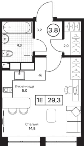 . Вариант № 2231593, 0, площадь - 29.3 квм, цена 8497000 рублей