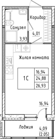 . Вариант № 1814293, 0, площадь - 24.88 квм, цена 4731691 рублей