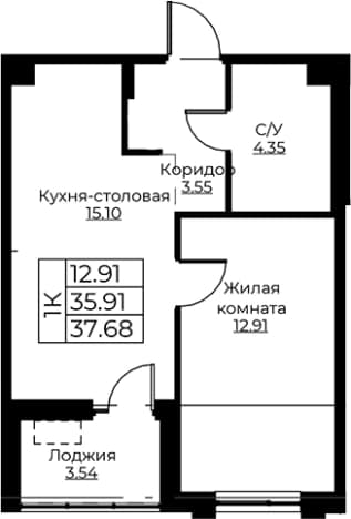 . Вариант № 1871073, 0, площадь - 35.91 квм, цена 6936097 рублей