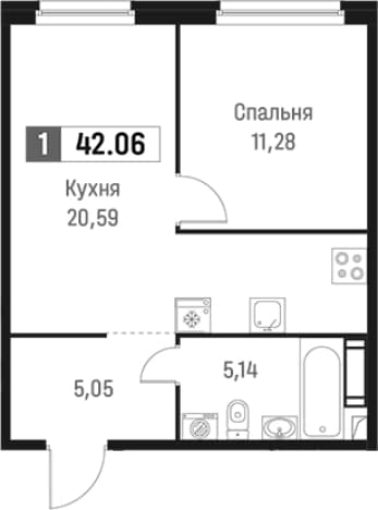 . Вариант № 1835096, 0, площадь - 42.06 квм, цена 9253496 рублей