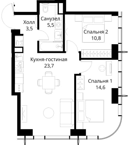 . Вариант № 2173574, 0, площадь - 58.1 квм, цена 28389054 рублей