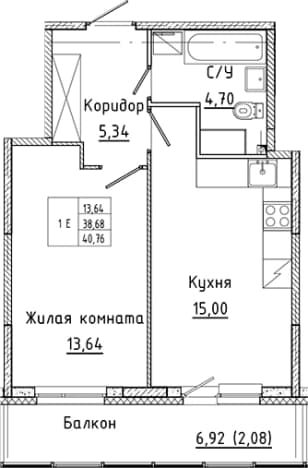 . Вариант № 2340776, 0, площадь - 38.68 квм, цена 9093871 рублей