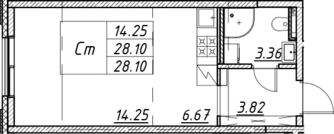 . Вариант № 1866027, 0, площадь - 28.1 квм, цена 9205560 рублей