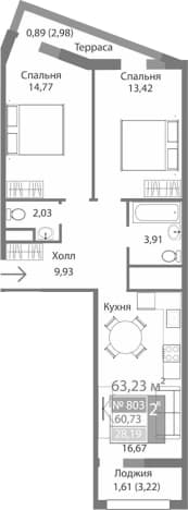 . Вариант № 2125435, 0, площадь - 60.73 квм, цена 9041890 рублей